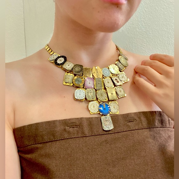 handmade one of a kind vintage watch necklace bracelet set - Picture 4 of 4